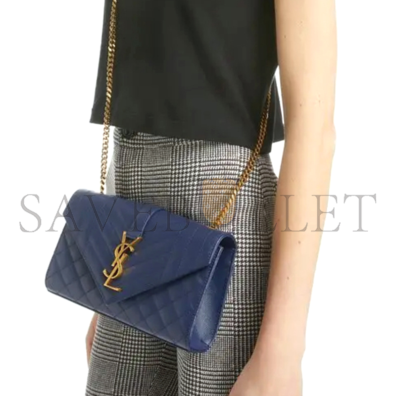 YSL MONOGRAM MATELASSÉ CALFSKIN SHOULDER BAG-BULE CHARRON 45511510 (21*13*6cm)